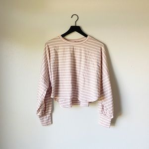 Pink Lily Striped Balloon Sleeve Crop Spring Top Size Small